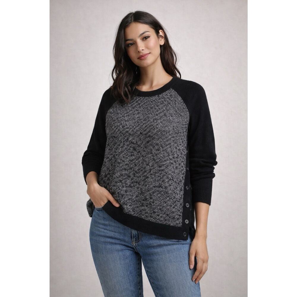 Madewell 1937 Wool Blend Raglan Sweater M Black Gray side Button Detail